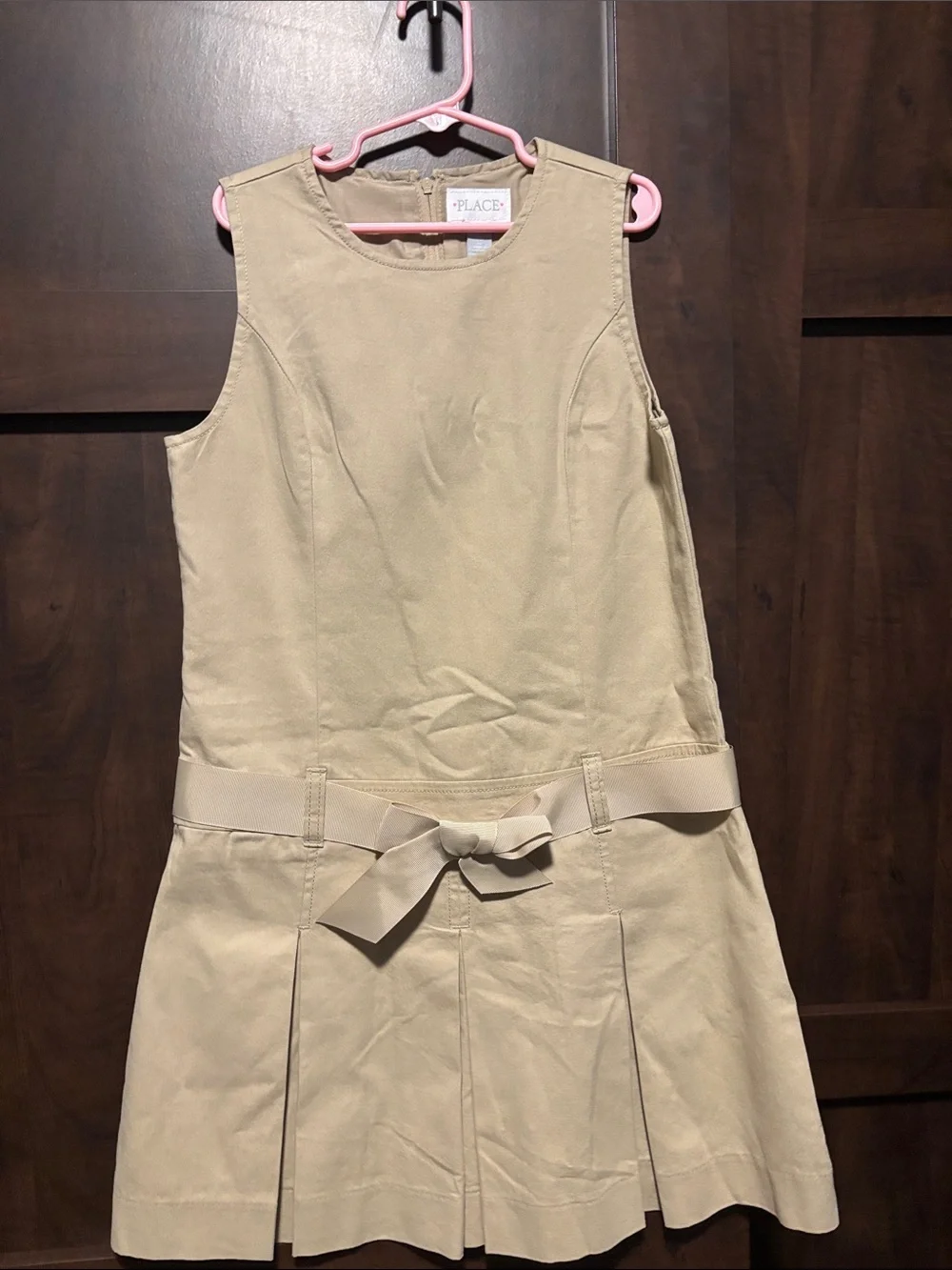 The Children's Place Tan Pleated Bow-Front School uniform Dress